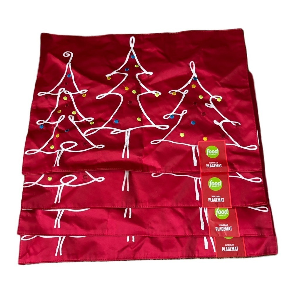 Food Network Red Christmas Tree Placemats Set of 4 NEW Kohl’s Ribbon Dining